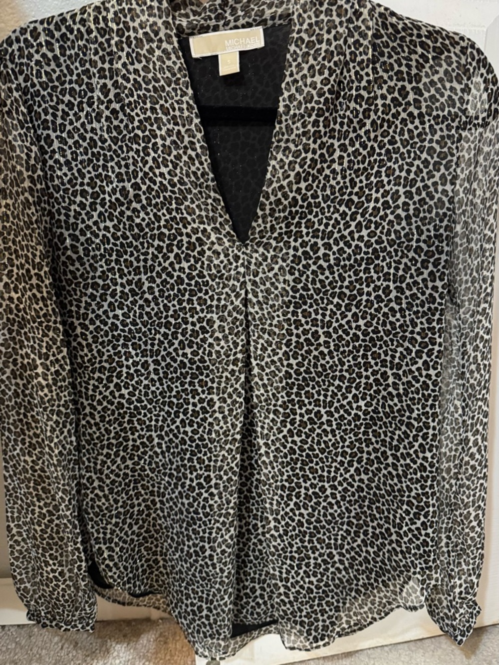 Michael Kors Black and Cream Leopard-Print Blouse with gold shimmer